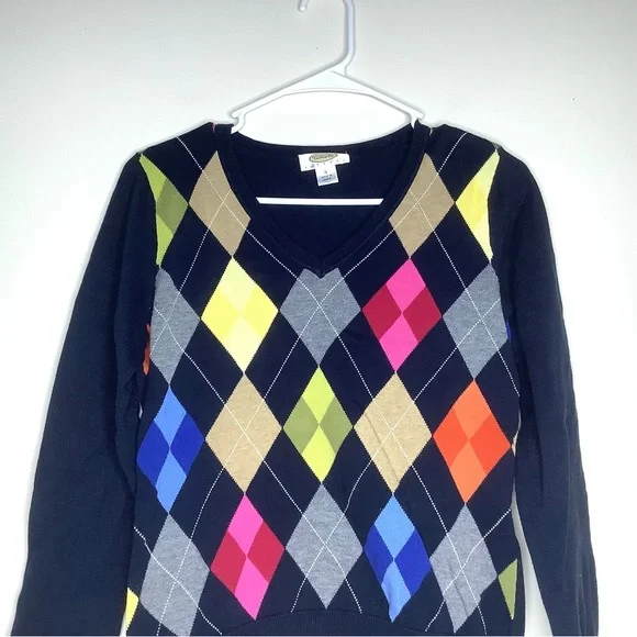 < Vintage Talbots Argyle Preppy Academia V-Neck Sweater > - Picture 2 of 5